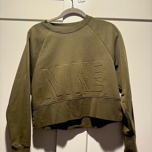 Nike Women's Olive Green Cropped Sweatshirt